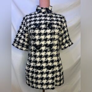 Worthington Black & White Houndstooth Short Sleeve Double Breasted Pea Coat (LP)